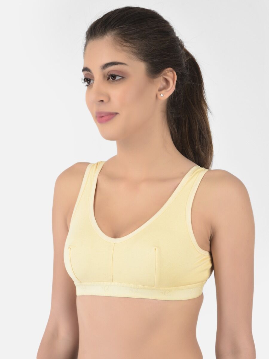 Softline Women's Non Padded Wire Free Sports Bra in 100% Cotton Fabric with Full Cup Coverage, Broad Underband,Double Layered Cups, and Slip On Design