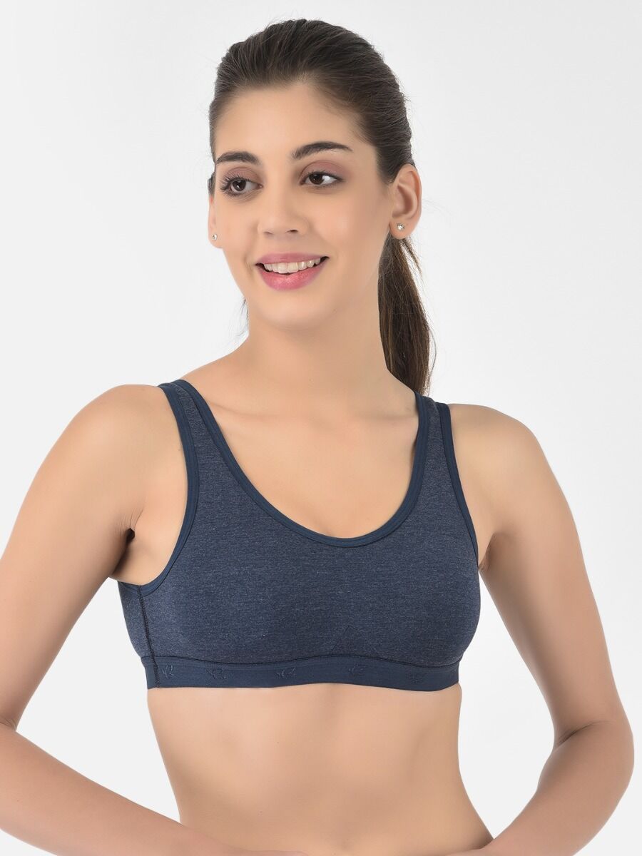 Softline Women's Non Padded Wire Free Sports T-Shirt Bra in Cotton Stretch Fabric with Full Cup Coverage, Broad Underband, Double Layered Cups, and Slip On Design.