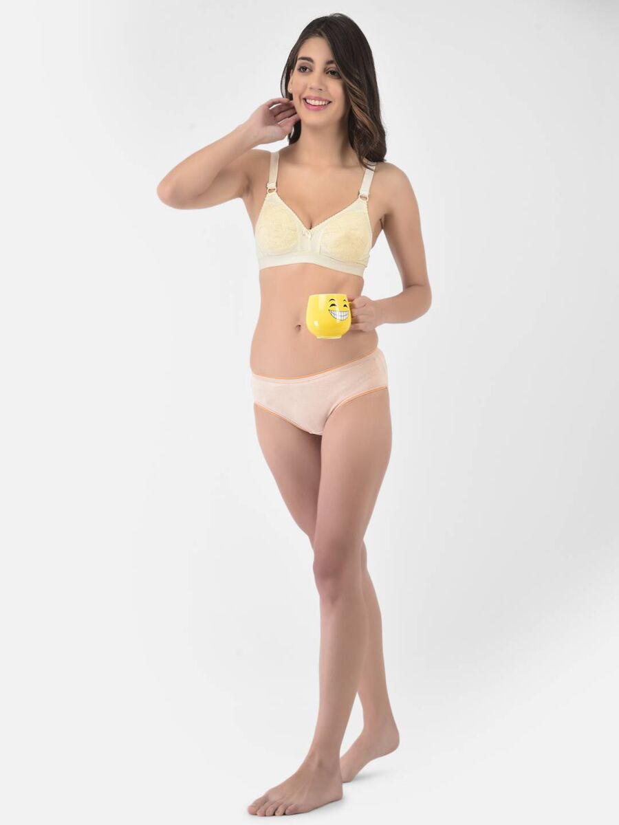 Softline Women's Non Padded Wire Free Bra in 100% Shifley Embroidery Cotton Fabric with  Full Coverage Cups, Broad Elastic Straps, and Hook Closure