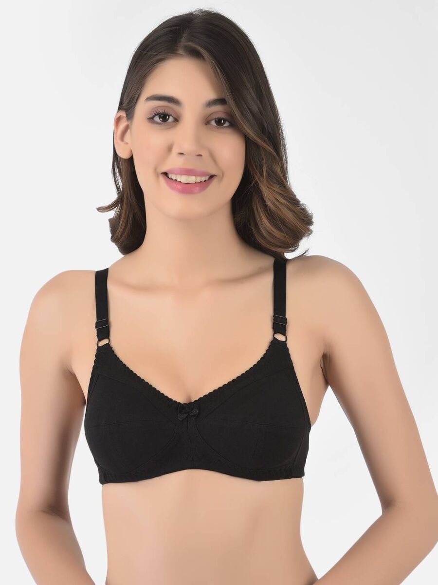 Softline Women's Non Padded Wire Free Bra in Cotton Poly Fabric with Double Layered Cups, Full Coverage, Elastic Straps, and Hook Closure