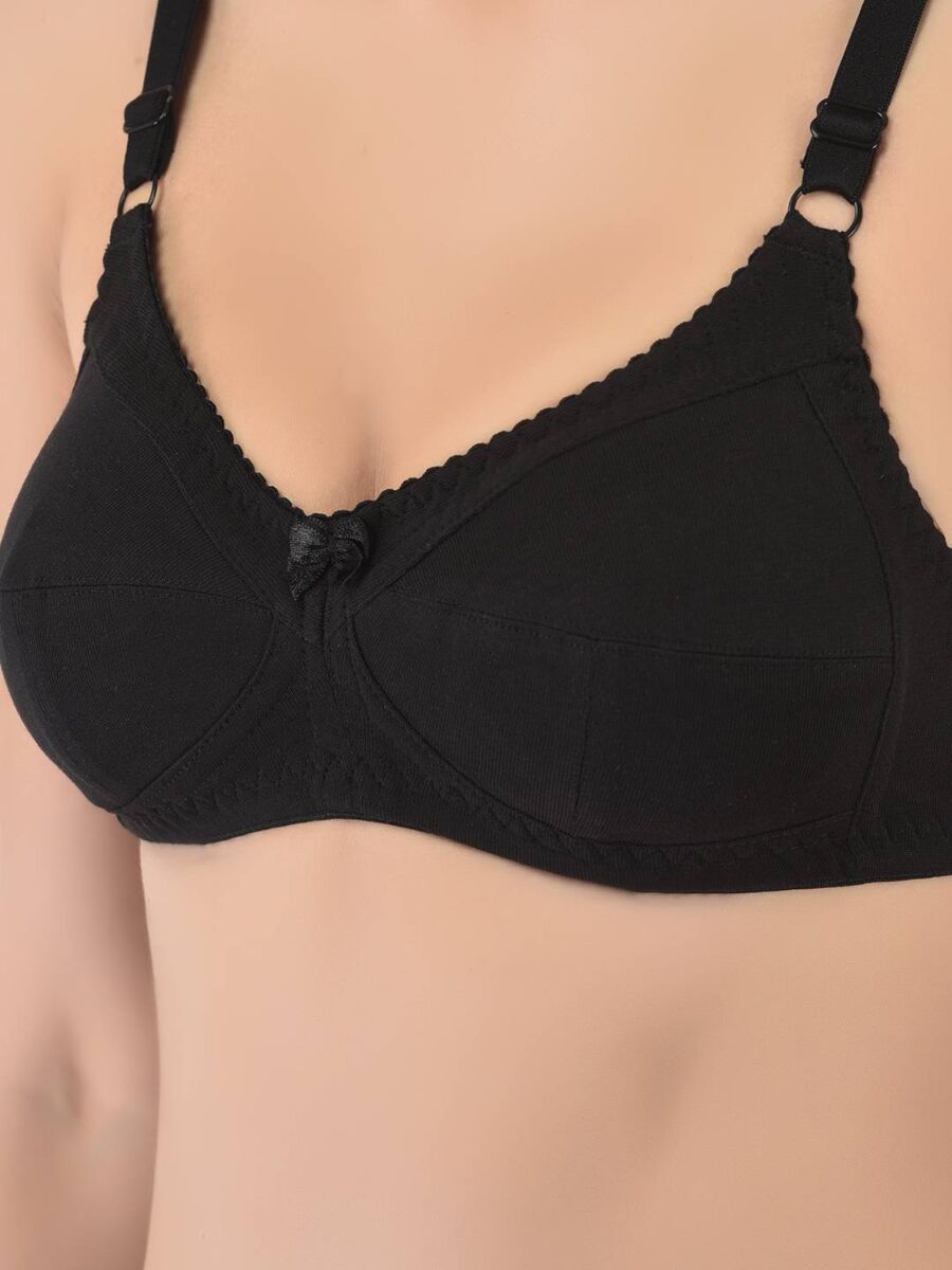 Softline Women's Non Padded Wire Free Bra in Cotton Poly Fabric with Double Layered Cups, Full Coverage, Elastic Straps, and Hook Closure