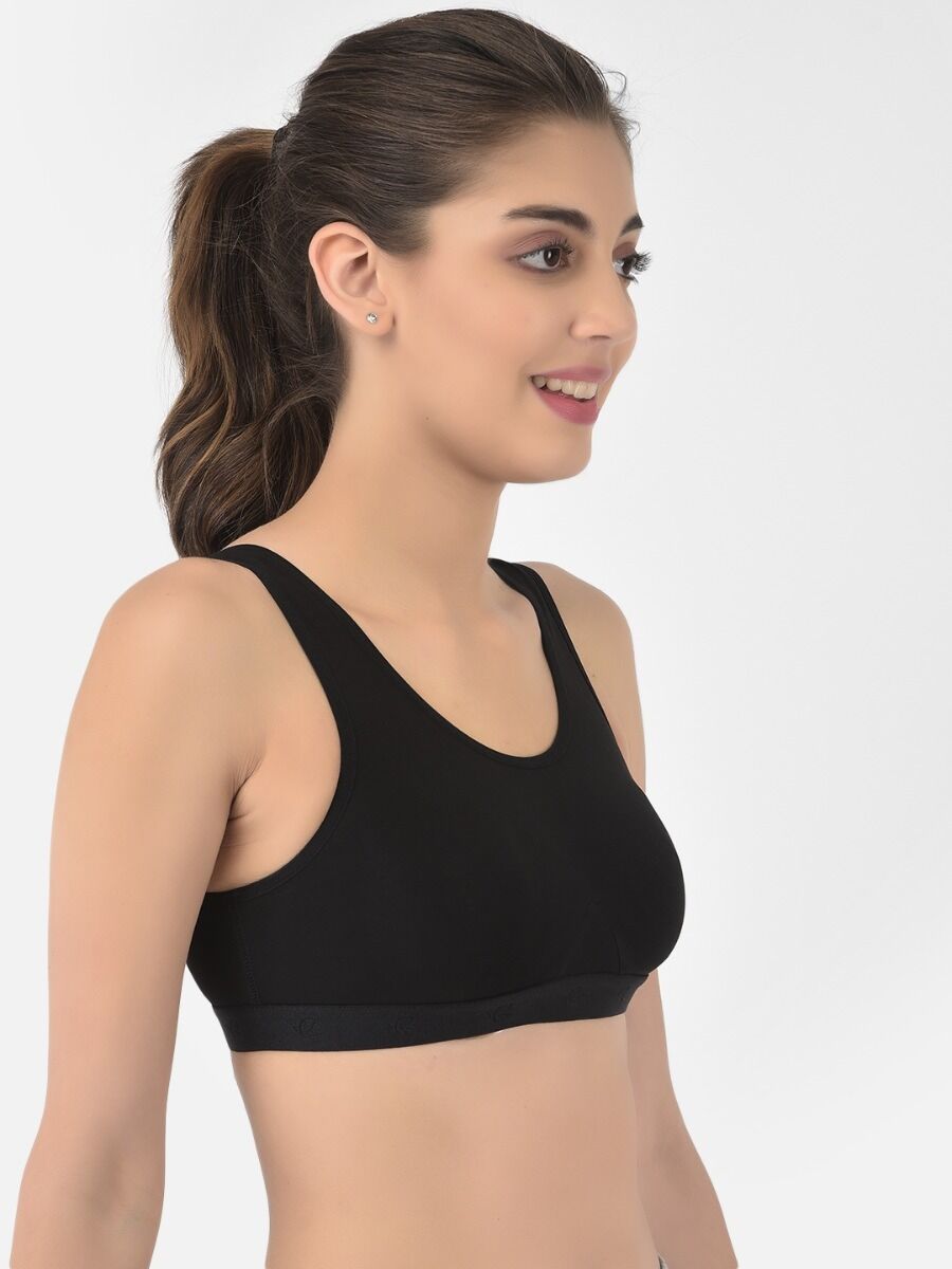 Softline Women's Non Padded Wire Free Sports T-Shirt Bra in Cotton Stretch Fabric with Full Cup Coverage, Broad Underband, Double Layered Cups, and Slip On Design