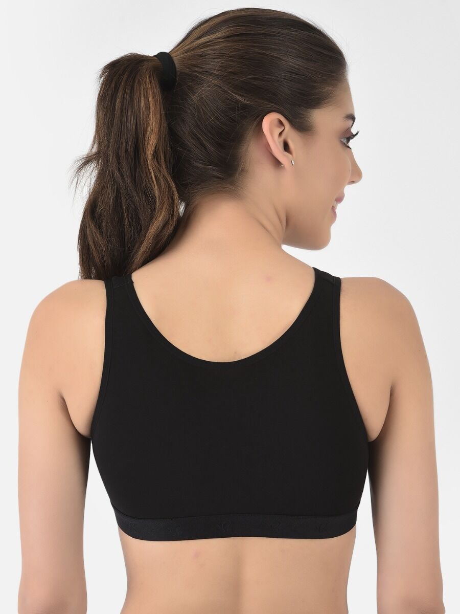 Softline Women's Non Padded Wire Free Sports T-Shirt Bra in Cotton Stretch Fabric with Full Cup Coverage, Broad Underband, Double Layered Cups, and Slip On Design