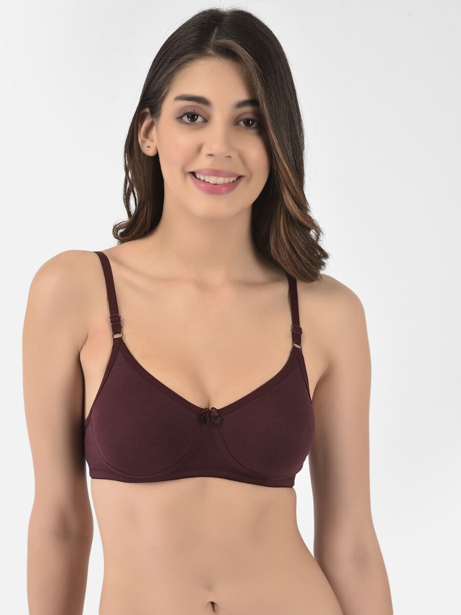 Softline Women's Non Padded Wire Free T-shirt Bra in Cotton Poly Fabric with Elastic Straps, Double Layered Moulded Cups, and Hook Closure