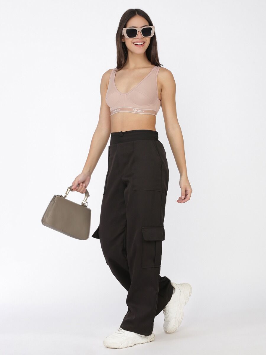 Softline Women's Non Padded Wire Free Sports Bra in 100% Polyester Fabric with High Elasticity, No Hook Design, and Slip on Style