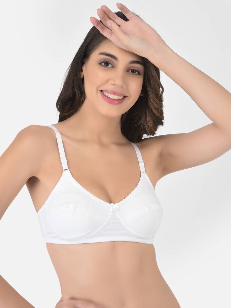 Softline Women's Non Padded Wire Free Bra in Cotton Stretch Fabric with Double Layered Cups Full Coverage, Elastic Straps, and Hook Closure 