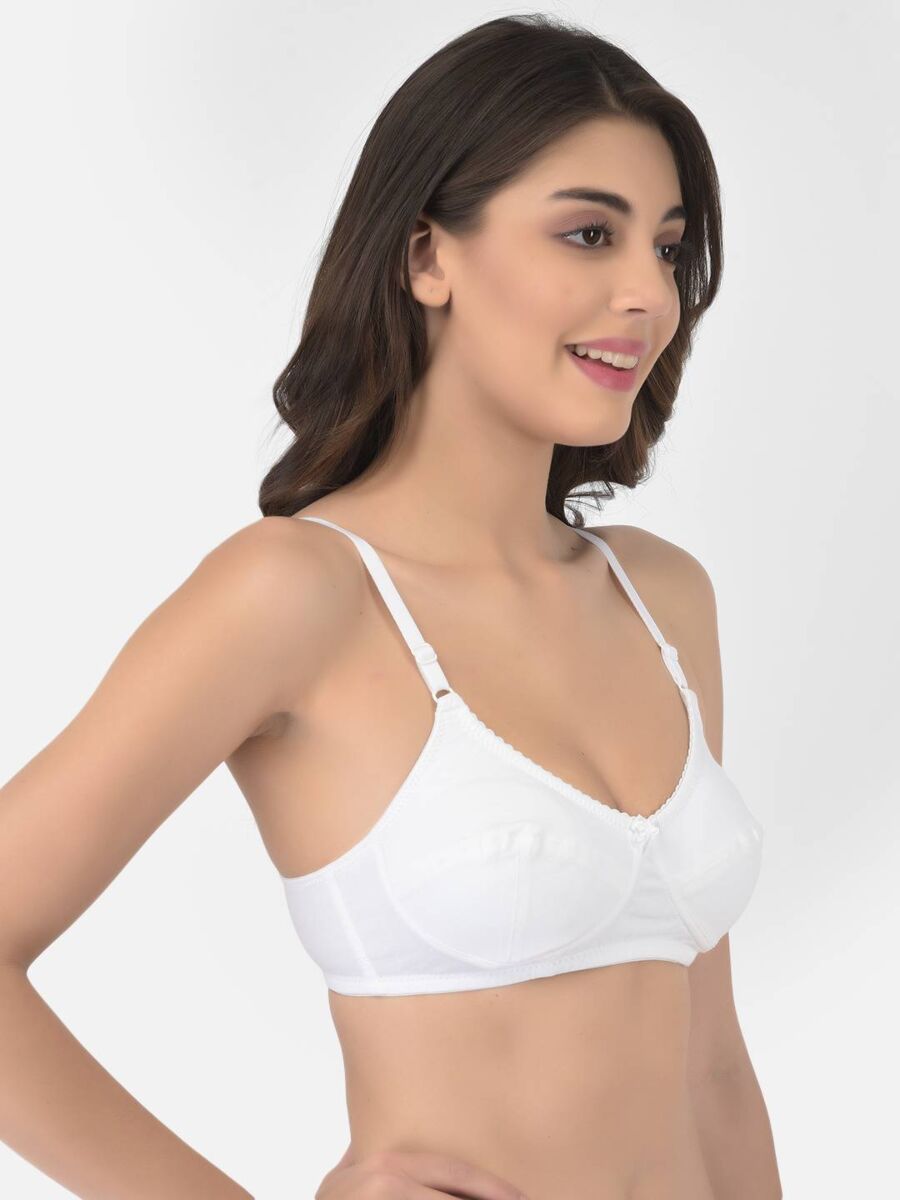 Softline Women's Non Padded Wire Free Bra in Cotton Stretch Fabric with Double Layered Cups Full Coverage, Elastic Straps, and Hook Closure 