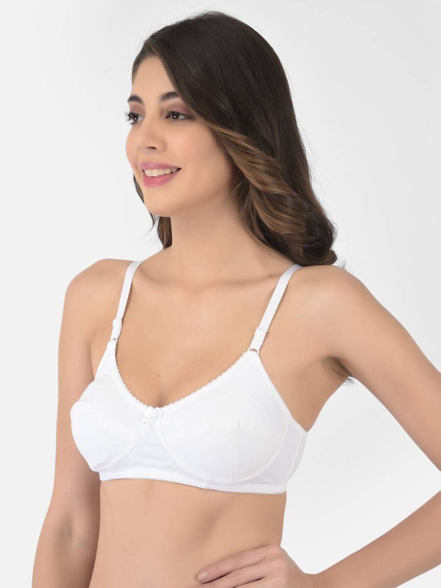 Softline Women's Non Padded Wire Free Bra in Cotton Stretch Fabric with Double Layered Cups Full Coverage, Elastic Straps, and Hook Closure 