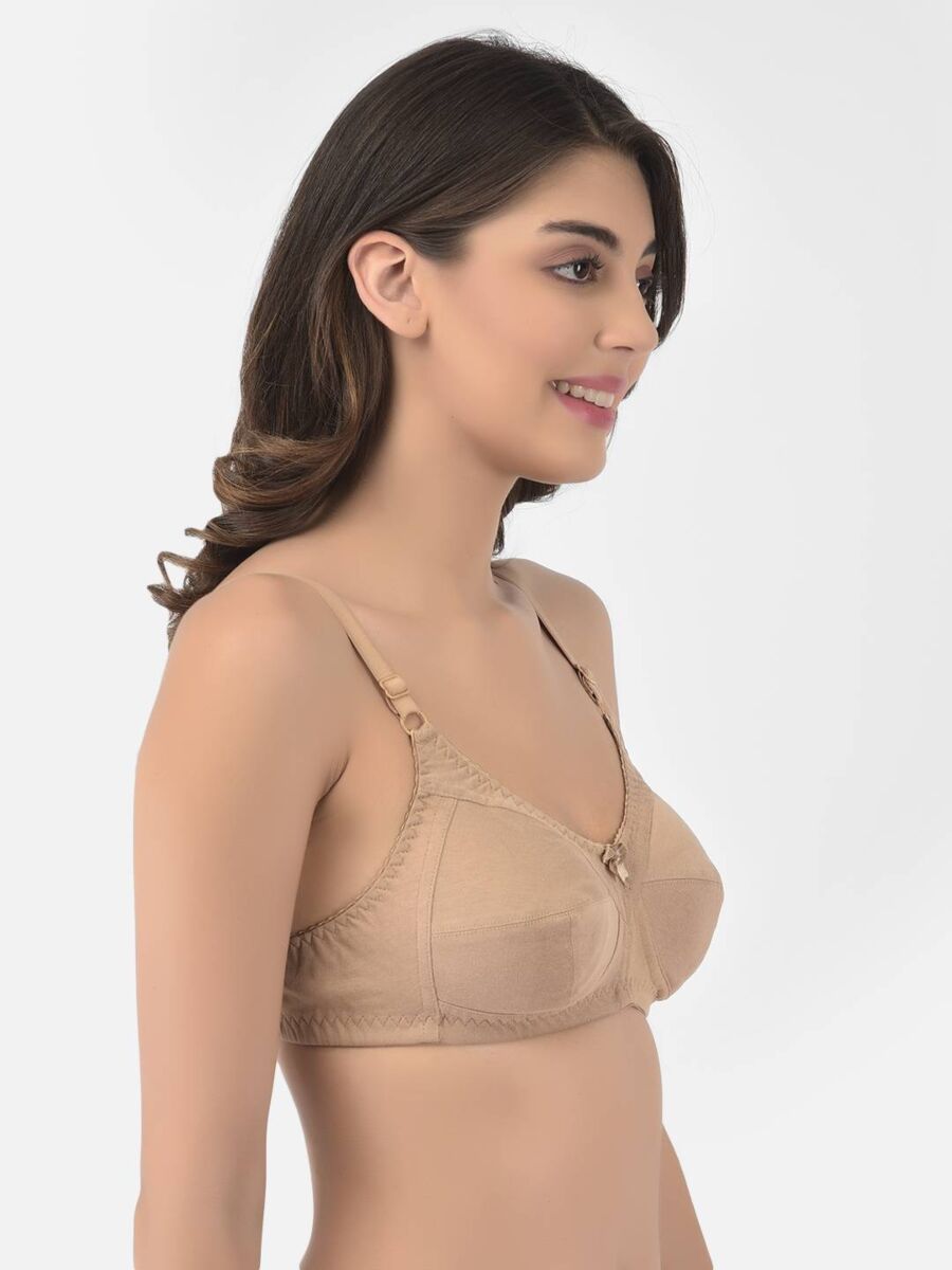 Softline Women's Non Padded Wire Free Bra in Cotton Poly Fabric with Double Layered Cups, Full Coverage, Elastic Straps, and Hook Closure
