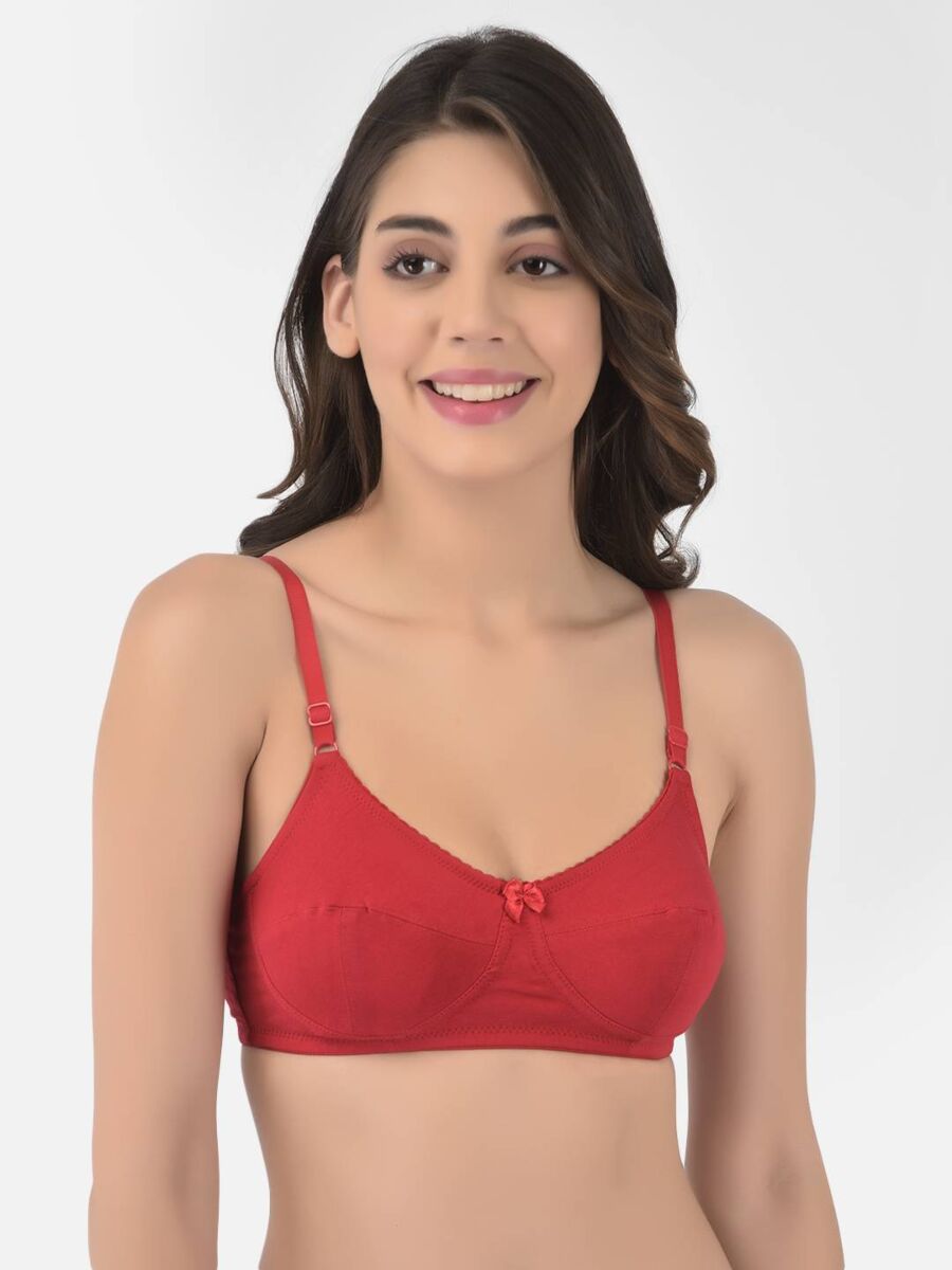 Softline Women's Non Padded Wire Free Bra in Cotton Stretch Fabric with Double Layered Cups Full Coverage, Elastic Straps, and Hook Closure 