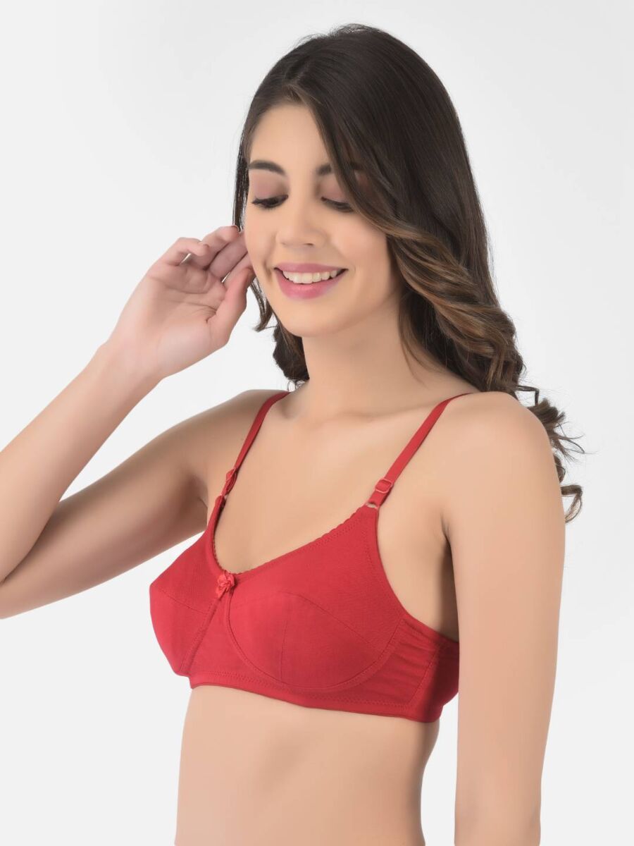 Softline Women's Non Padded Wire Free Bra in Cotton Stretch Fabric with Double Layered Cups Full Coverage, Elastic Straps, and Hook Closure 
