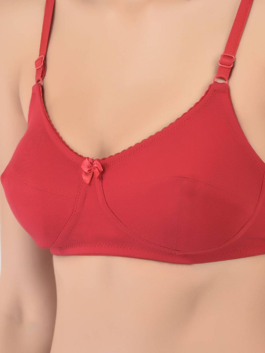 Softline Women's Non Padded Wire Free Bra in Cotton Stretch Fabric with Double Layered Cups Full Coverage, Elastic Straps, and Hook Closure 
