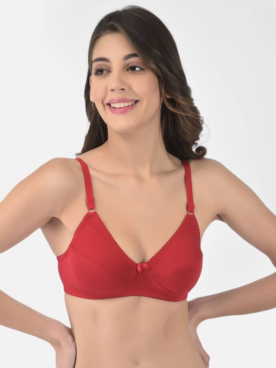 Softline Women's Non Padded Wire Free Bra in Cotton Poly Fabric with Double Layered Cups, Elastic Straps, and Hook Closure