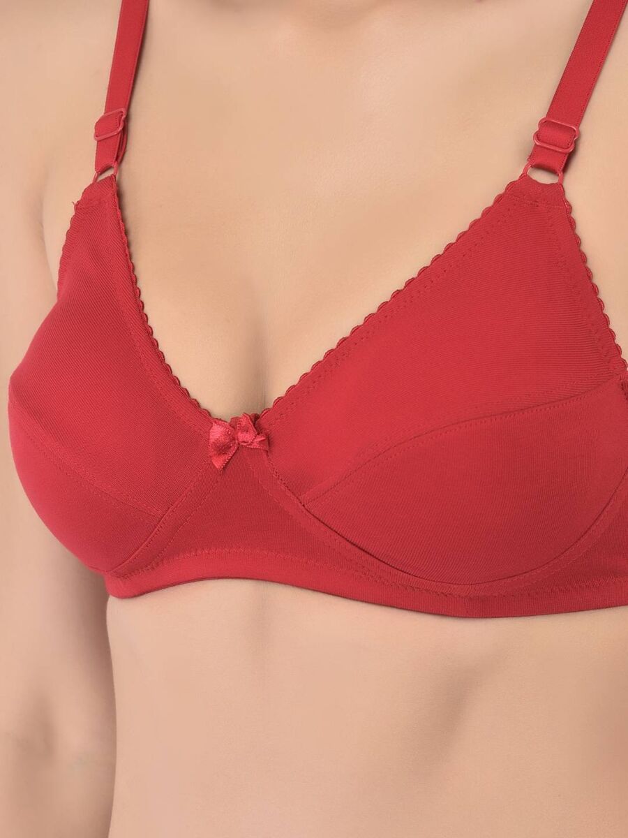Softline Women's Non Padded Wire Free Bra in Cotton Poly Fabric with Double Layered Cups, Elastic Straps, and Hook Closure