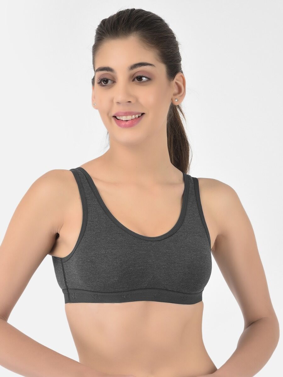 Softline Women's Non Padded Wire Free Sports T-Shirt Bra in Cotton Stretch Fabric with Full Cup Coverage, Broad Underband, Double Layered Cups, and Slip On Design