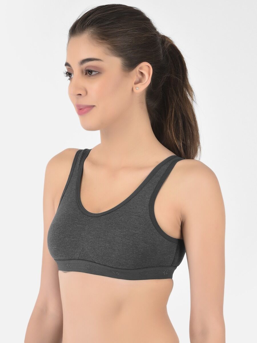 Softline Women's Non Padded Wire Free Sports T-Shirt Bra in Cotton Stretch Fabric with Full Cup Coverage, Broad Underband, Double Layered Cups, and Slip On Design