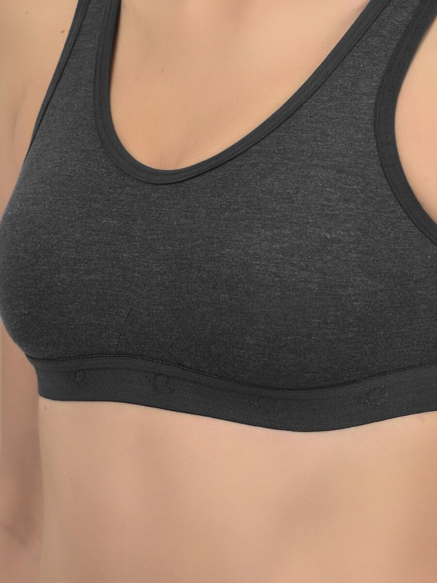Softline Women's Non Padded Wire Free Sports T-Shirt Bra in Cotton Stretch Fabric with Full Cup Coverage, Broad Underband, Double Layered Cups, and Slip On Design