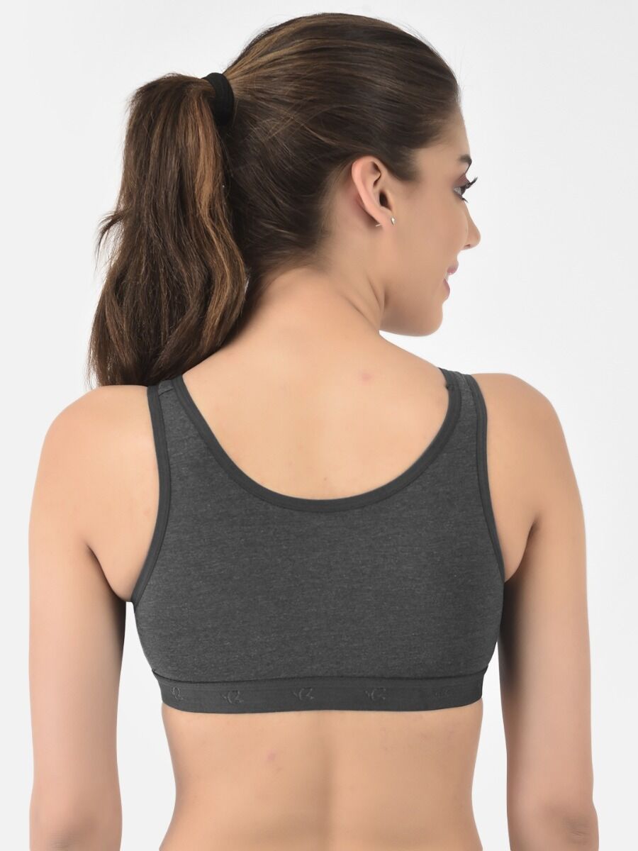 Softline Women's Non Padded Wire Free Sports T-Shirt Bra in Cotton Stretch Fabric with Full Cup Coverage, Broad Underband, Double Layered Cups, and Slip On Design