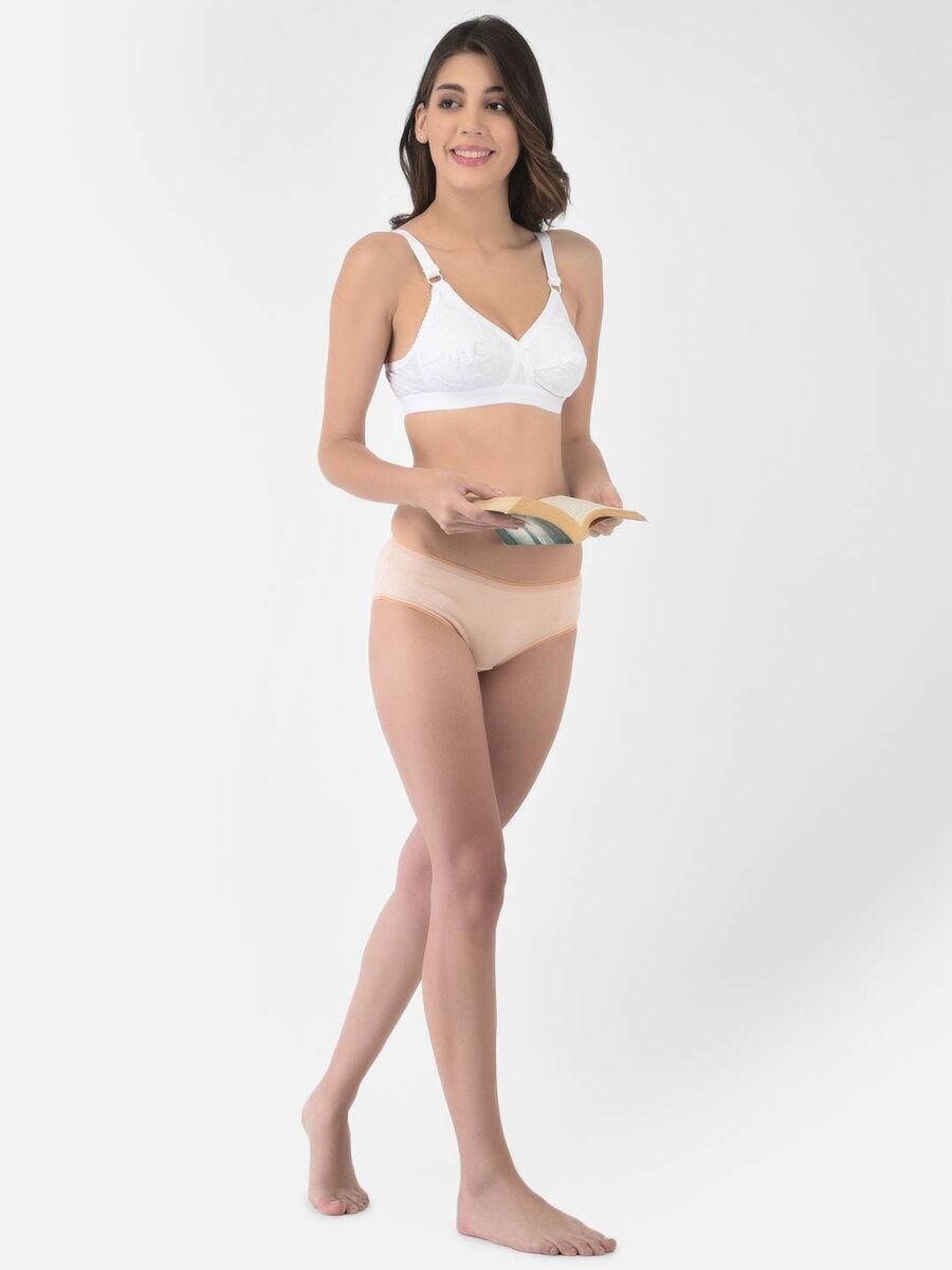 Softline Women's Non Padded Wire Free Bra in 100% Shifley Embroidery Cotton Fabric with  Full Coverage Cups, Broad Elastic Straps, and Hook Closure