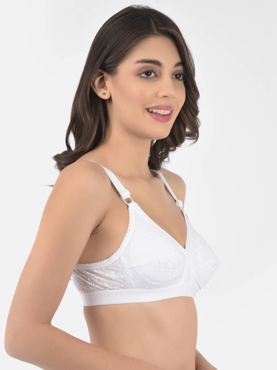 Softline Women's Non Padded Wire Free Bra in 100% Shifley Embroidery Cotton Fabric with  Full Coverage Cups, Broad Elastic Straps, and Hook Closure