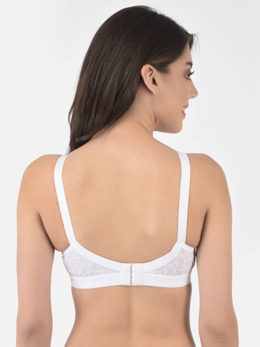 Softline Women's Non Padded Wire Free Bra in 100% Shifley Embroidery Cotton Fabric with  Full Coverage Cups, Broad Elastic Straps, and Hook Closure
