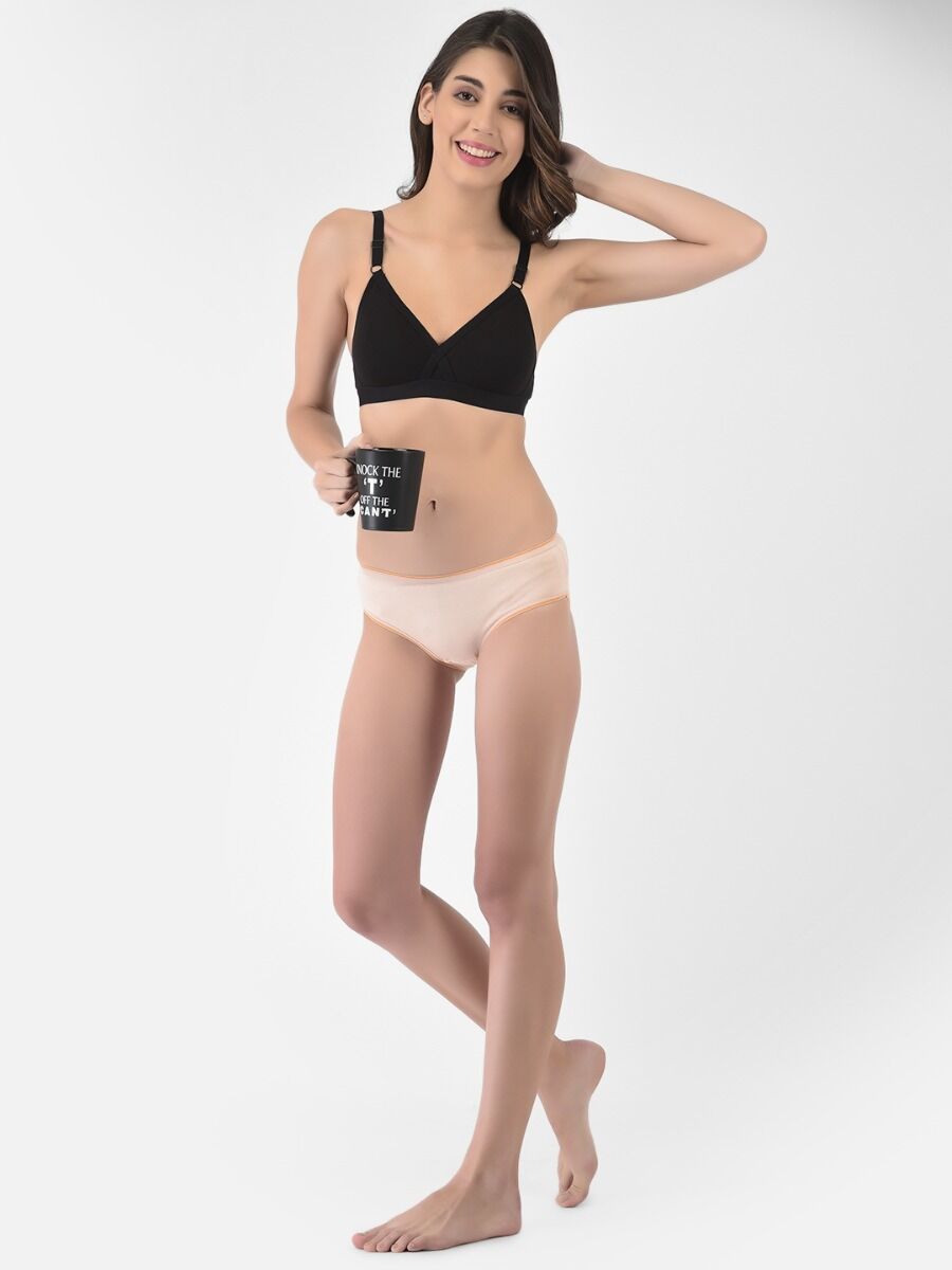 Softline Women's Non Padded Wire Free   T-shirt  Bra in Cotton Poly Fabric with Cross Neck Elastic Straps, Double Layered Moulded Cups, and Hook Closure 