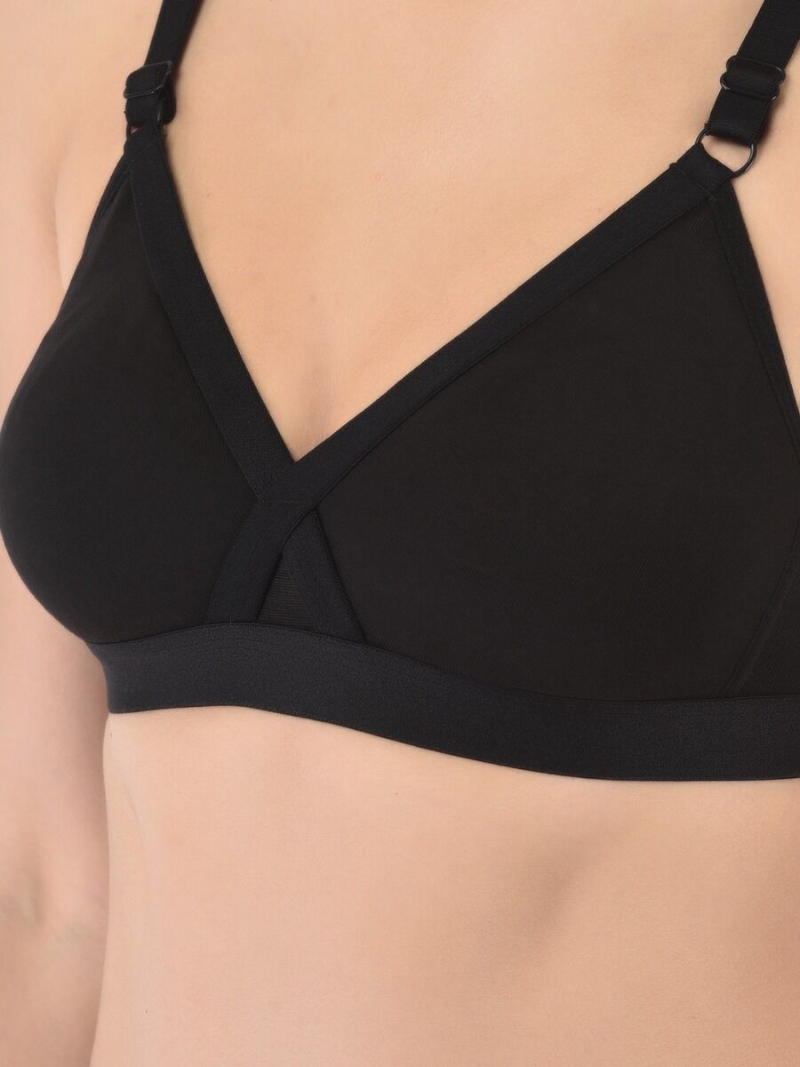 Softline Women's Non Padded Wire Free   T-shirt  Bra in Cotton Poly Fabric with Cross Neck Elastic Straps, Double Layered Moulded Cups, and Hook Closure 