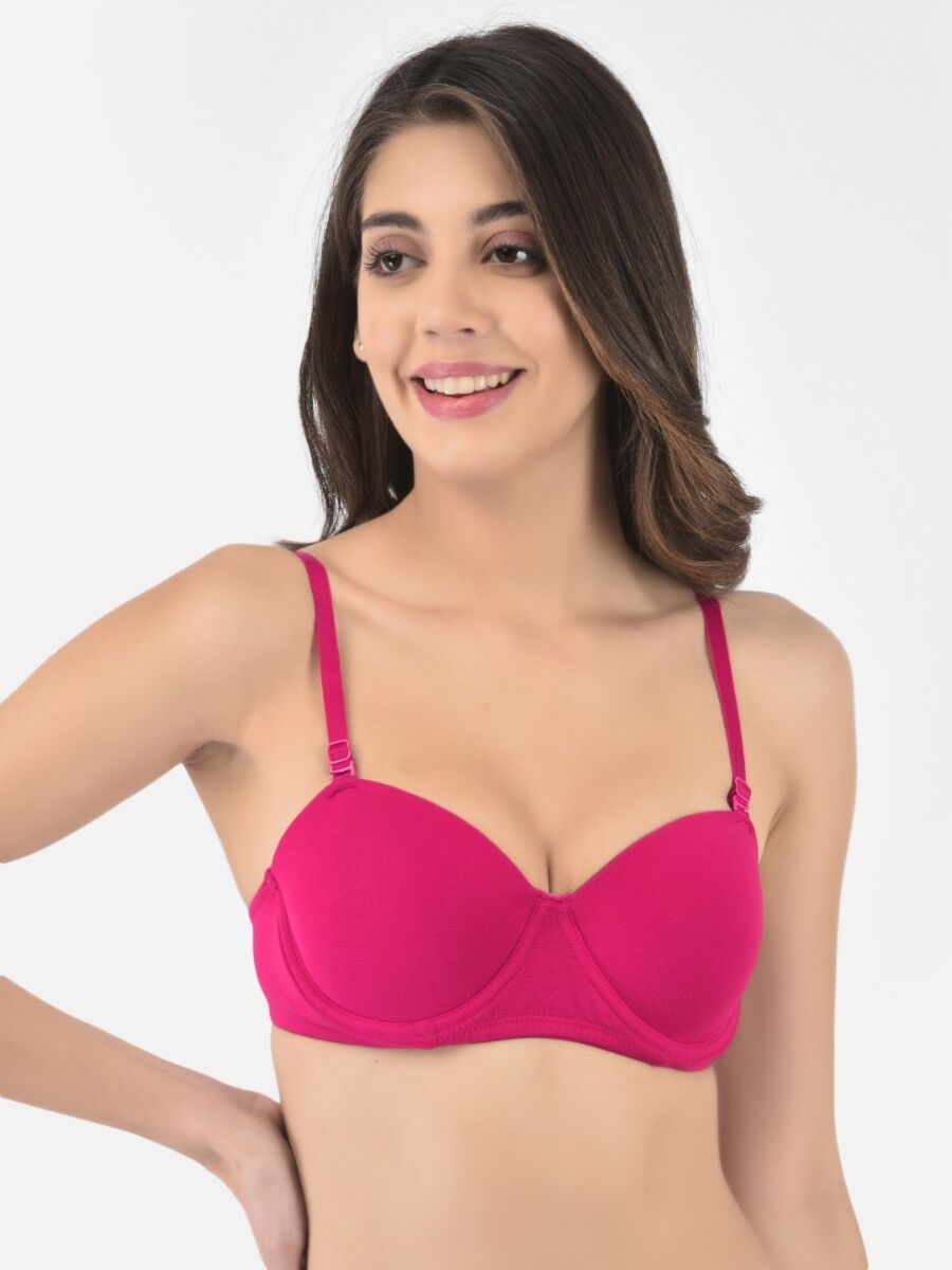 Softline Women's Padded Wired T-Shirt Bra in Cotton Stretch Fabric with Elastic Straps, Full Cup design, and Hook Closure