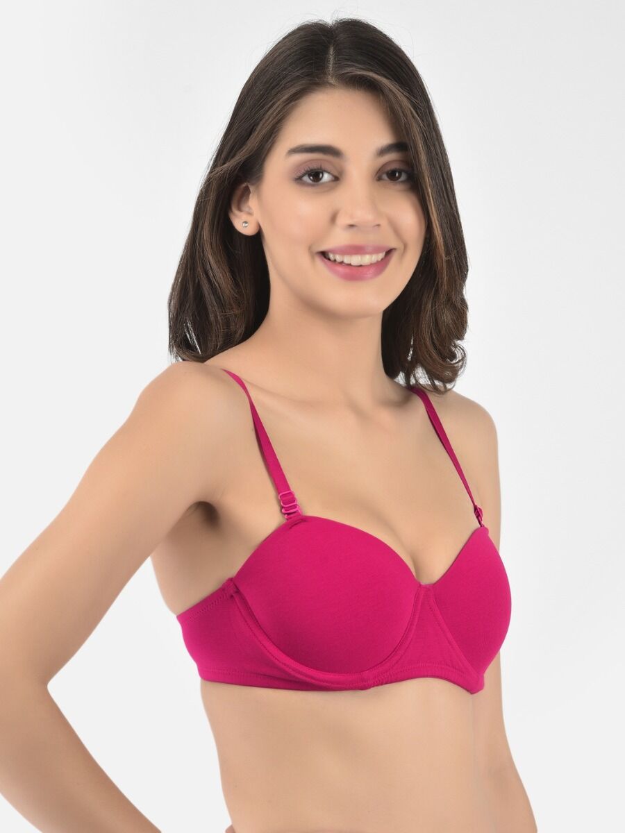 Softline Women's Padded Wired T-Shirt Bra in Cotton Stretch Fabric with Elastic Straps, Full Cup design, and Hook Closure