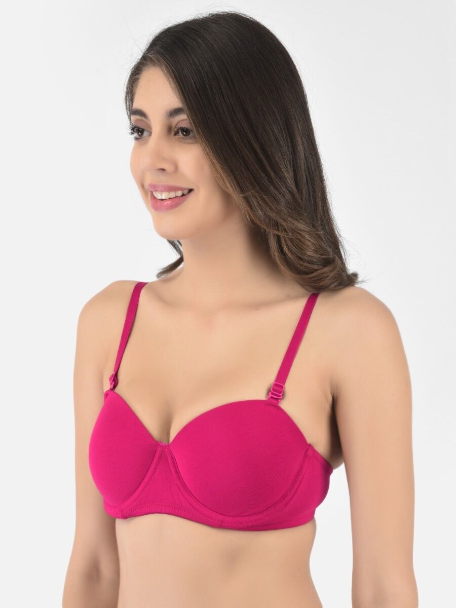 Softline Women's Padded Wired T-Shirt Bra in Cotton Stretch Fabric with Elastic Straps, Full Cup design, and Hook Closure