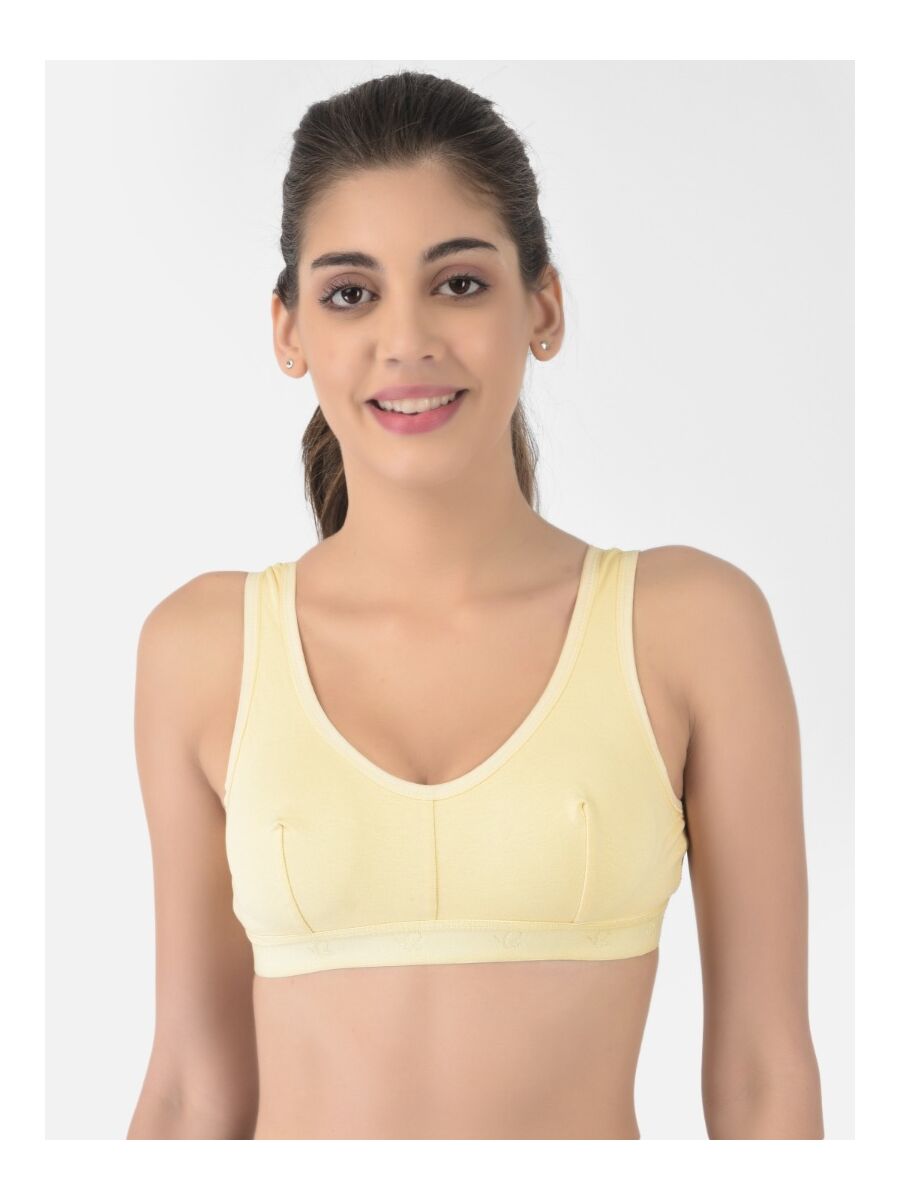 Softline Women's Non Padded Wire Free Sports Bra in 100% Cotton Fabric with Full Cup Coverage, Broad Underband,Double Layered Cups, and Slip On Design
