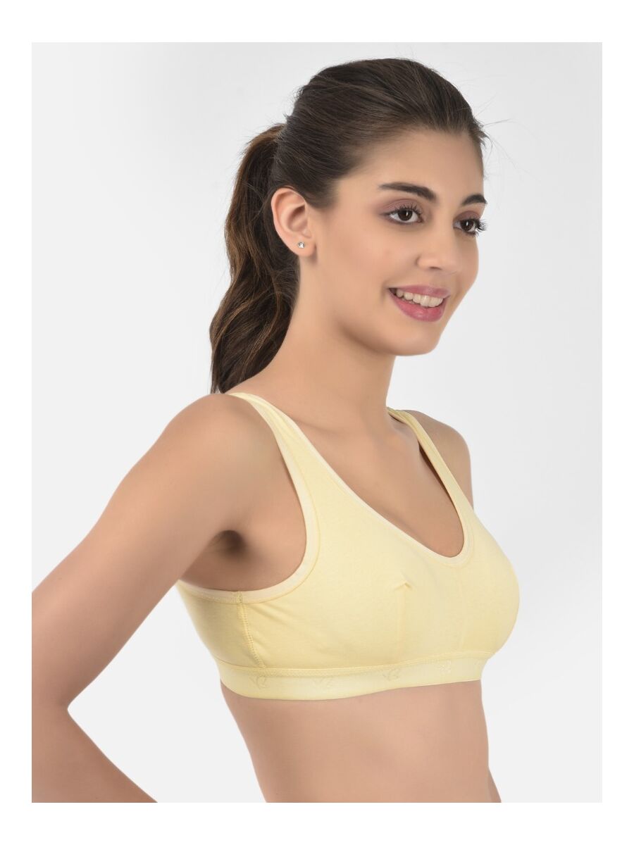 Softline Women's Non Padded Wire Free Sports Bra in 100% Cotton Fabric with Full Cup Coverage, Broad Underband,Double Layered Cups, and Slip On Design