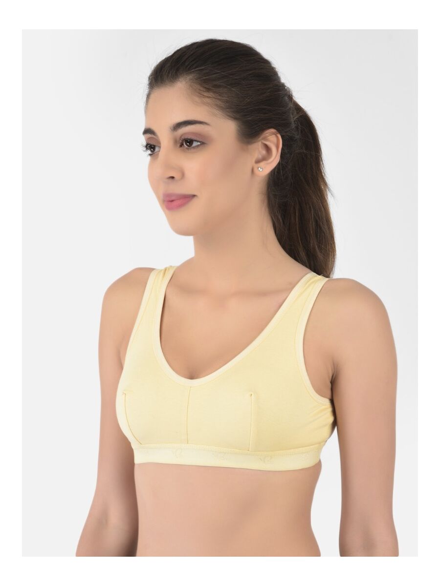 Softline Women's Non Padded Wire Free Sports Bra in 100% Cotton Fabric with Full Cup Coverage, Broad Underband,Double Layered Cups, and Slip On Design