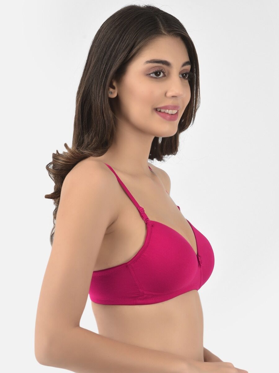 Softline Women's Padded Wire Free T-Shirt Bra in Cotton Stretch Fabric with Elastic Straps, Full Cup design, and Hook Closure