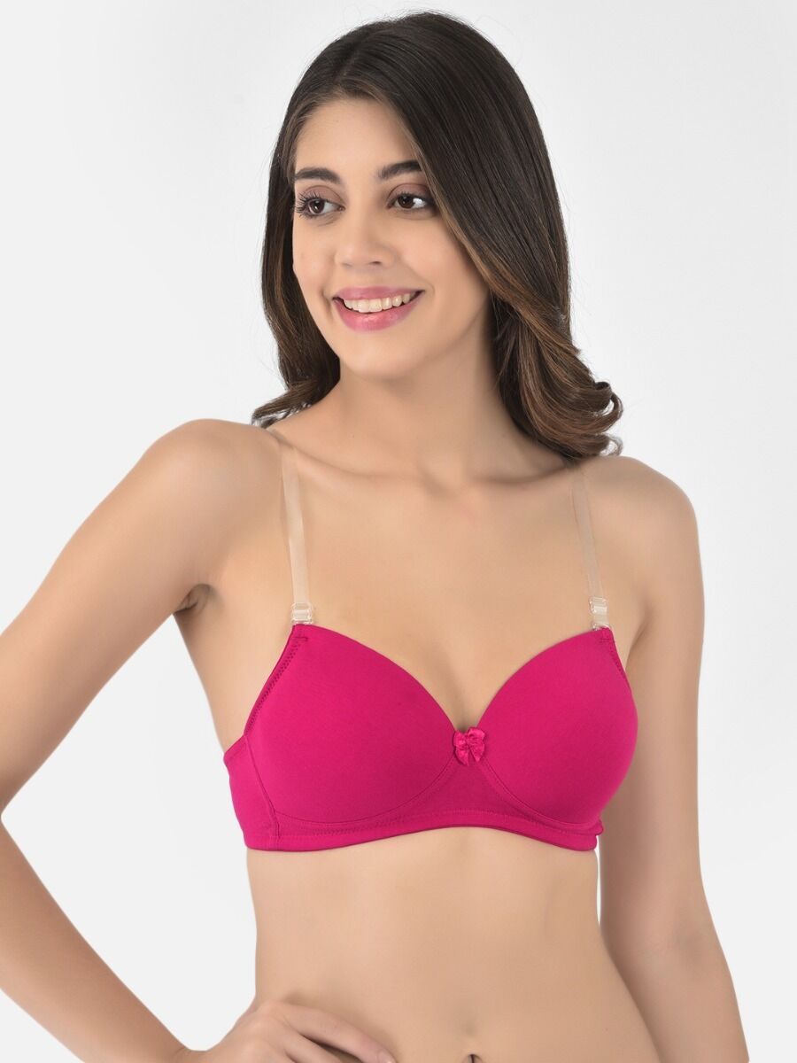 Softline Women's Padded Wire Free T-Shirt Bra in Cotton Stretch Fabric with Elastic Straps, Full Cup design, and Hook Closure