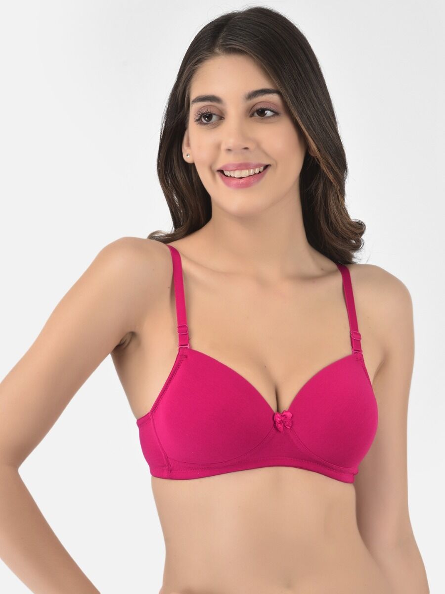 Softline Women's Padded Wire Free T-Shirt Bra in Cotton Stretch Fabric with Elastic Straps, Full Cup design, and Hook Closure