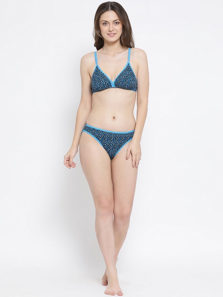 Softline Women's Non Padded Wire Free Bra & Panty Set in 100% Cotton Fabric with Elastic Straps and Hook Closure