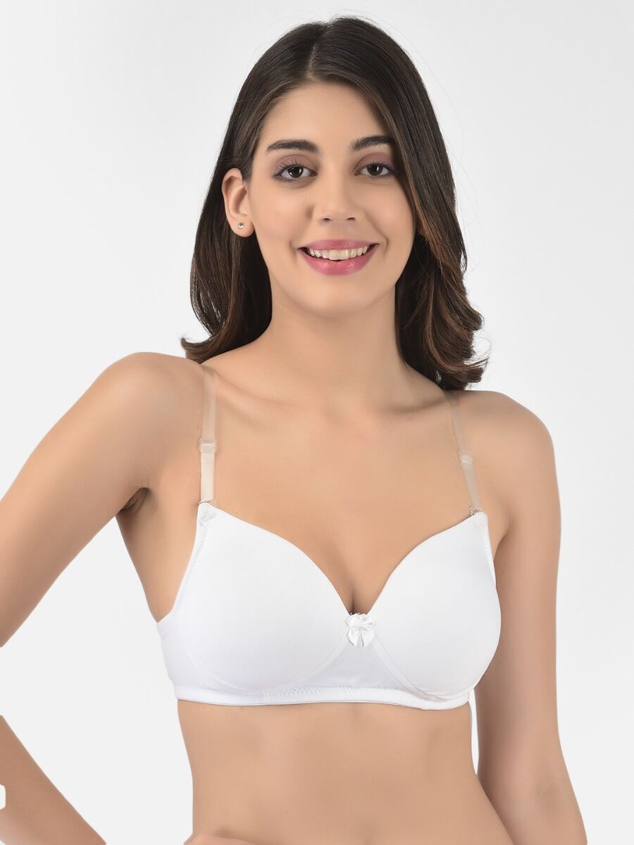 Softline Women's Padded Wire Free T-Shirt Bra in Cotton Stretch Fabric with Elastic Straps, Full Cup design, and Hook Closure