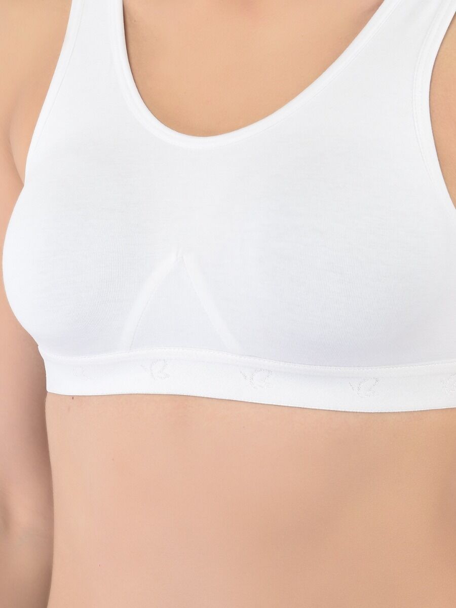 Softline Women's Non Padded Wire Free Sports T-Shirt Bra in Cotton Stretch Fabric with Full Cup Coverage, Broad Underband, Double Layered Cups, and Slip On Design