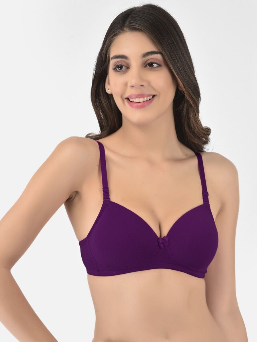 Softline Women's Padded Wire Free T-Shirt Bra in Cotton Stretch Fabric with Elastic Straps, Full Cup design, and Hook Closure