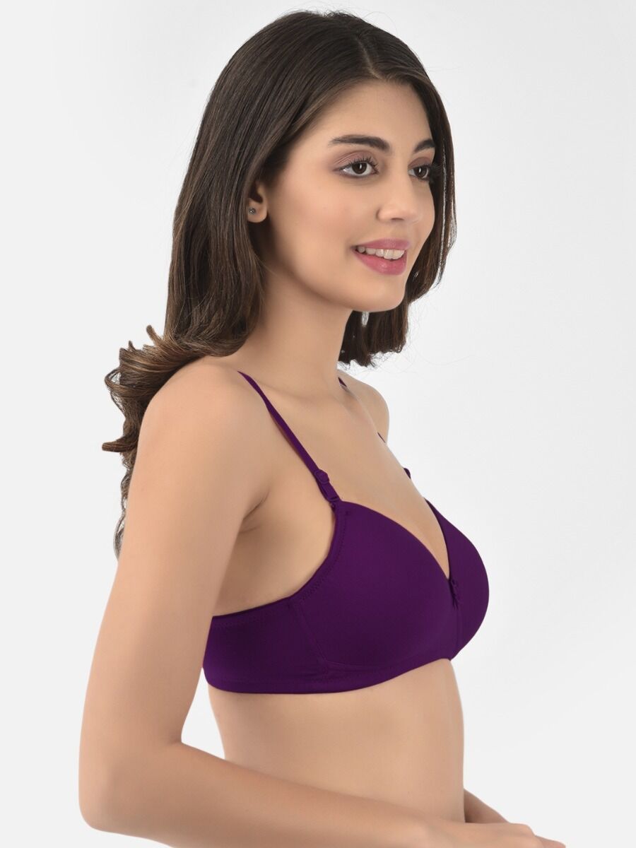 Softline Women's Padded Wire Free T-Shirt Bra in Cotton Stretch Fabric with Elastic Straps, Full Cup design, and Hook Closure