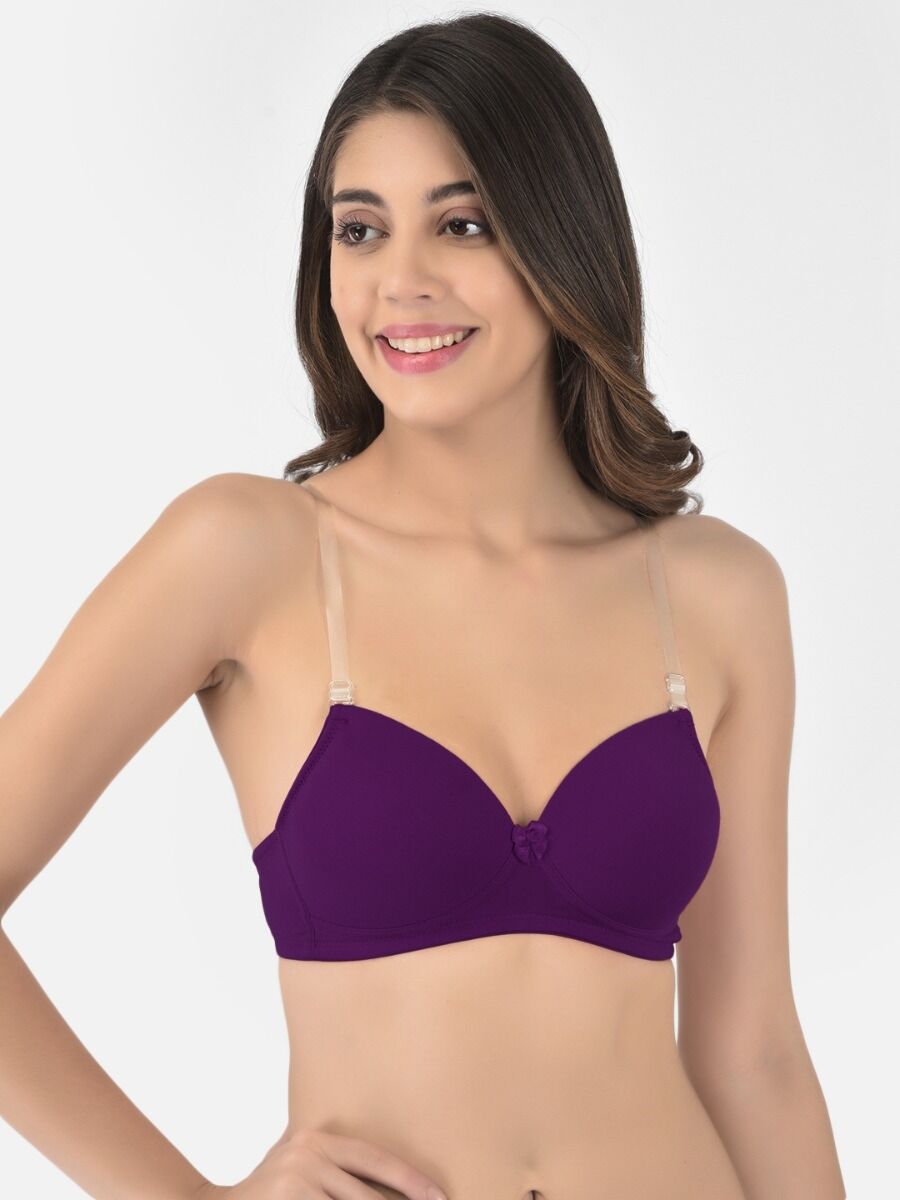 Softline Women's Padded Wire Free T-Shirt Bra in Cotton Stretch Fabric with Elastic Straps, Full Cup design, and Hook Closure