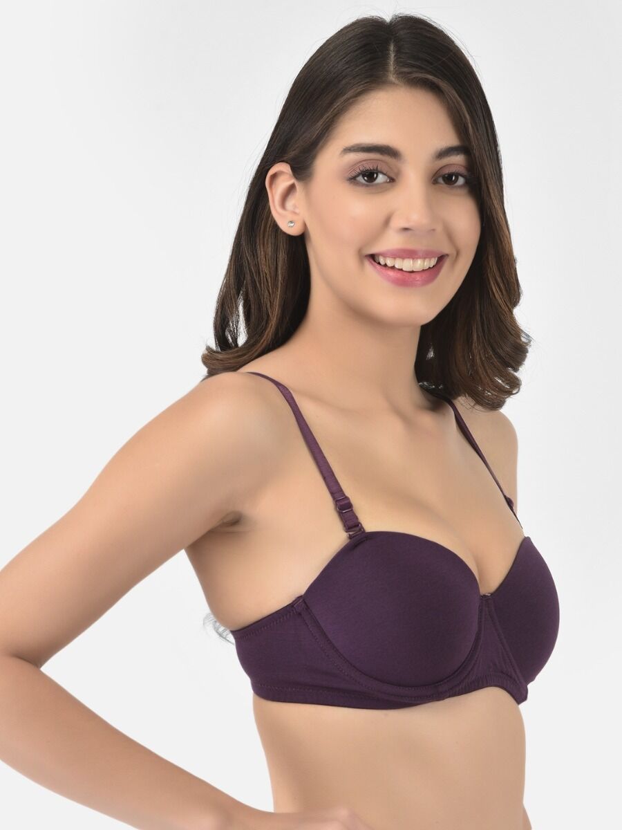 Softline Women's Padded Wired T-Shirt Bra in Cotton Stretch Fabric with Elastic Straps, Full Cup design, and Hook Closure