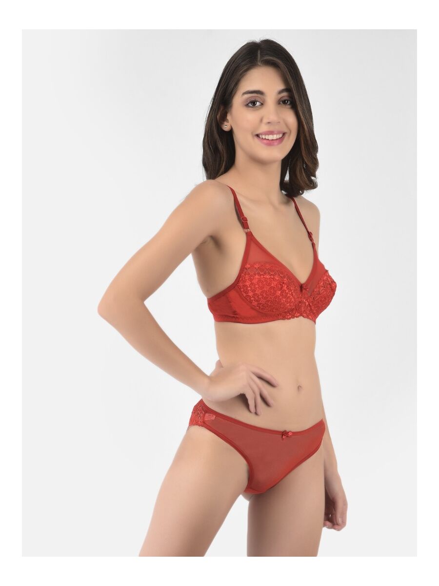 Softline Women's Non Padded Wire Free Bridal Bra & Panty Set in Nylon Spandex Fabric with Straight Back, Elastic Straps, and Hook Closure