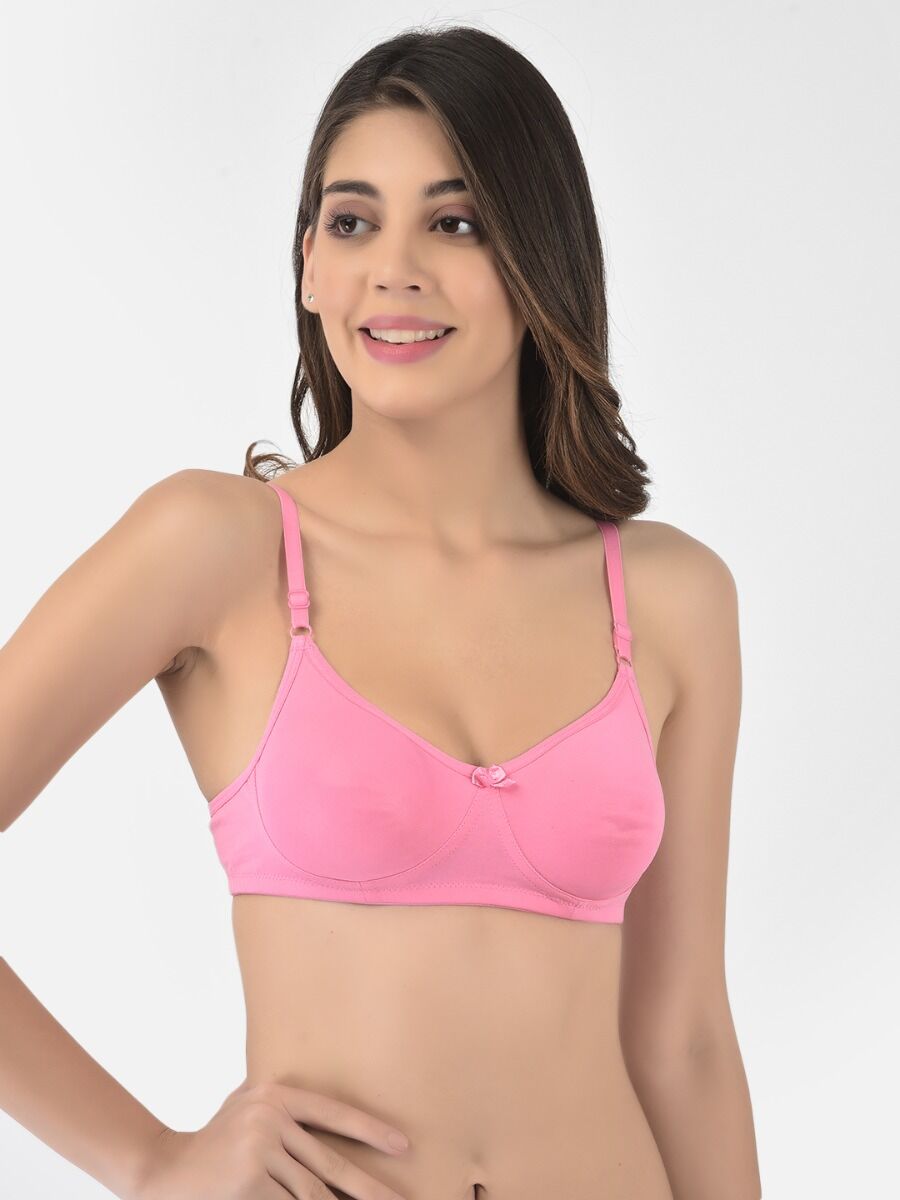 Softline Women's Non Padded Wire Free T-shirt Bra in Cotton Poly Fabric with Elastic Straps, Double Layered Moulded Cups, and Hook Closure