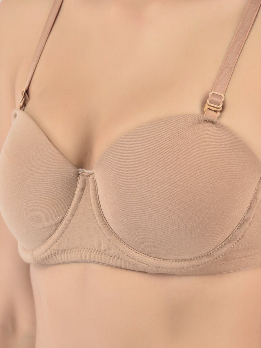 Softline Women's Padded Wired T-Shirt Bra in Cotton Stretch Fabric with Elastic Straps, Full Cup design, and Hook Closure