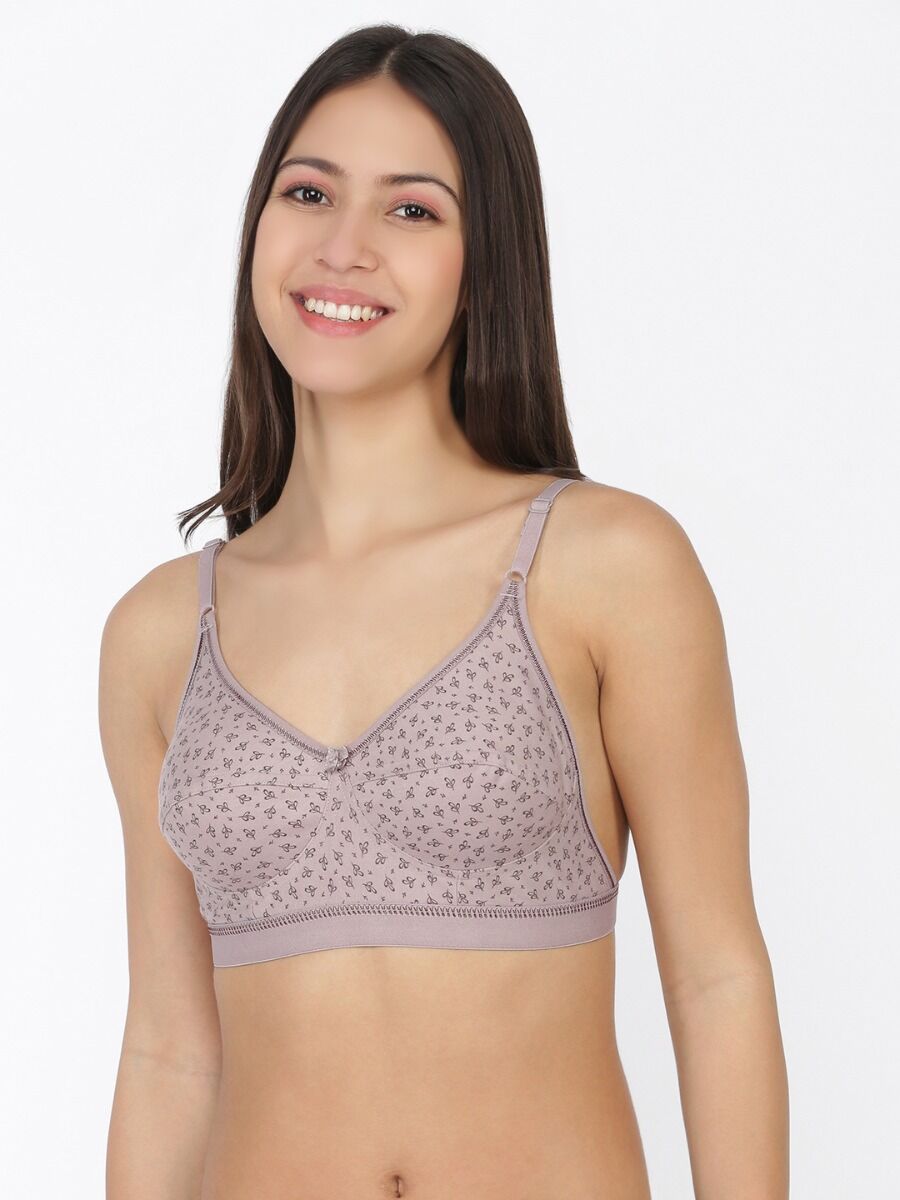 Softline Women's Non Padded Wire Free Printed Bra in Cotton Poly Fabric with Elastic Straps and Hook Closure