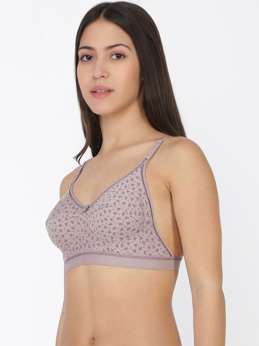 Softline Women's Non Padded Wire Free Printed Bra in Cotton Poly Fabric with Elastic Straps and Hook Closure