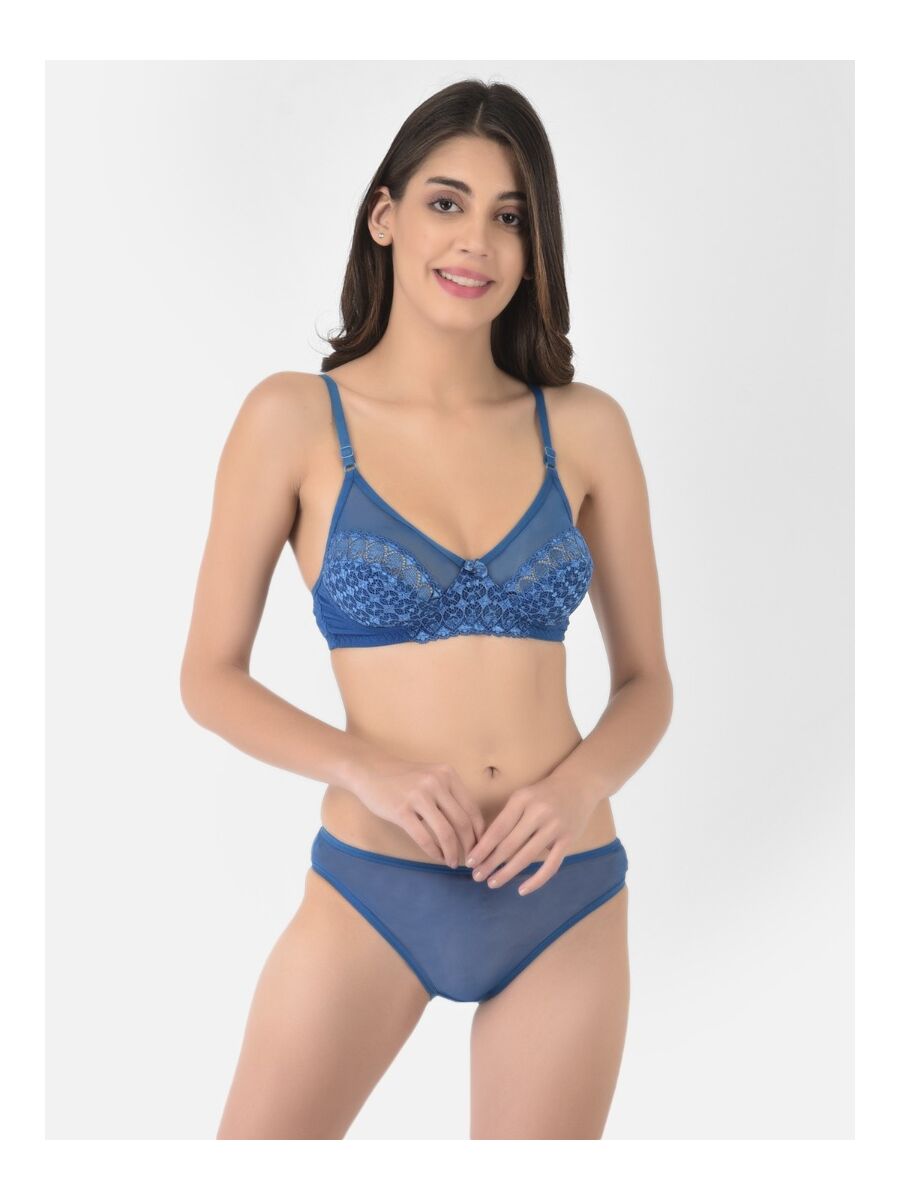 Softline Women's Non Padded Wire Free Bridal Bra & Panty Set in Nylon Spandex Fabric with Straight Back, Elastic Straps, and Hook Closure