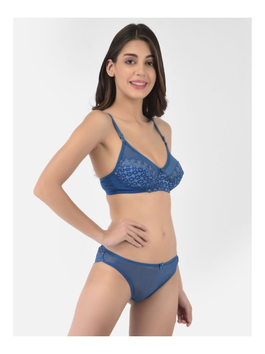 Softline Women's Non Padded Wire Free Bridal Bra & Panty Set in Nylon Spandex Fabric with Straight Back, Elastic Straps, and Hook Closure